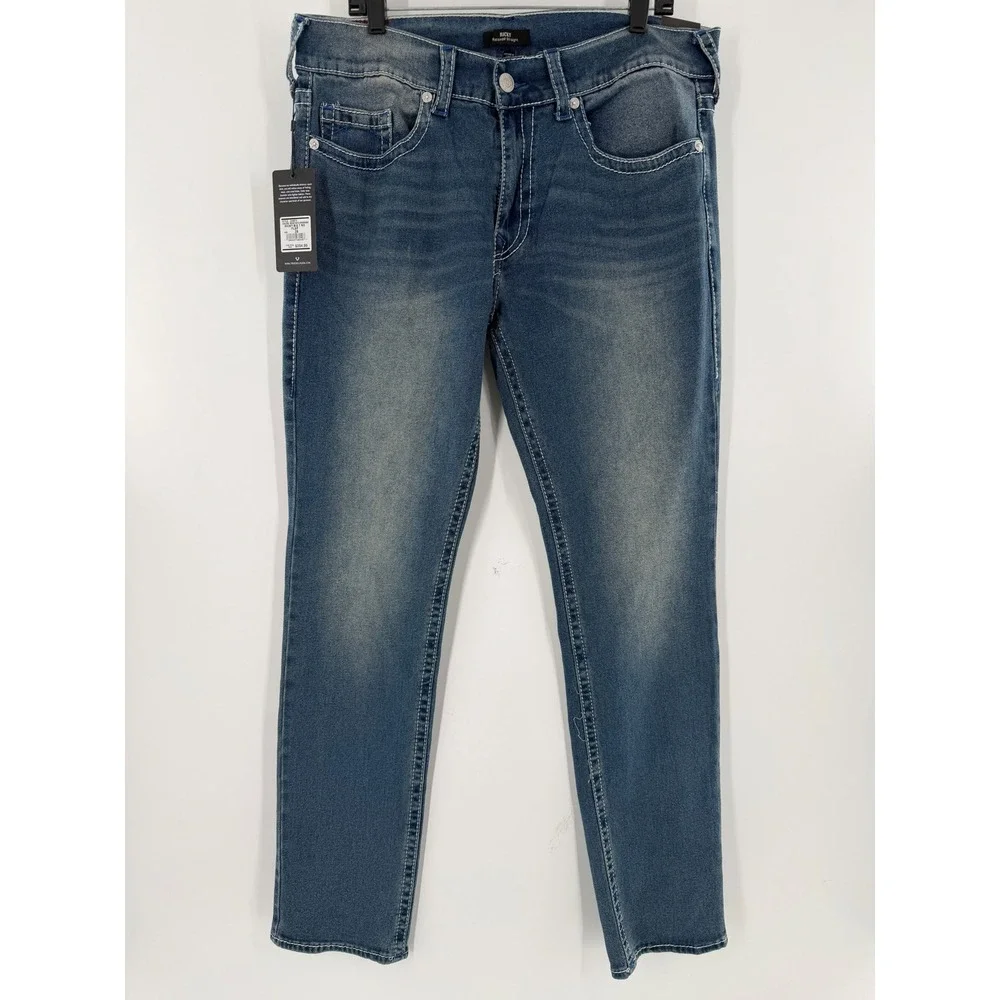 True Religion Ricky Relaxed Straight Mens Jeans Blue Big T No Flap 36X34 NEW